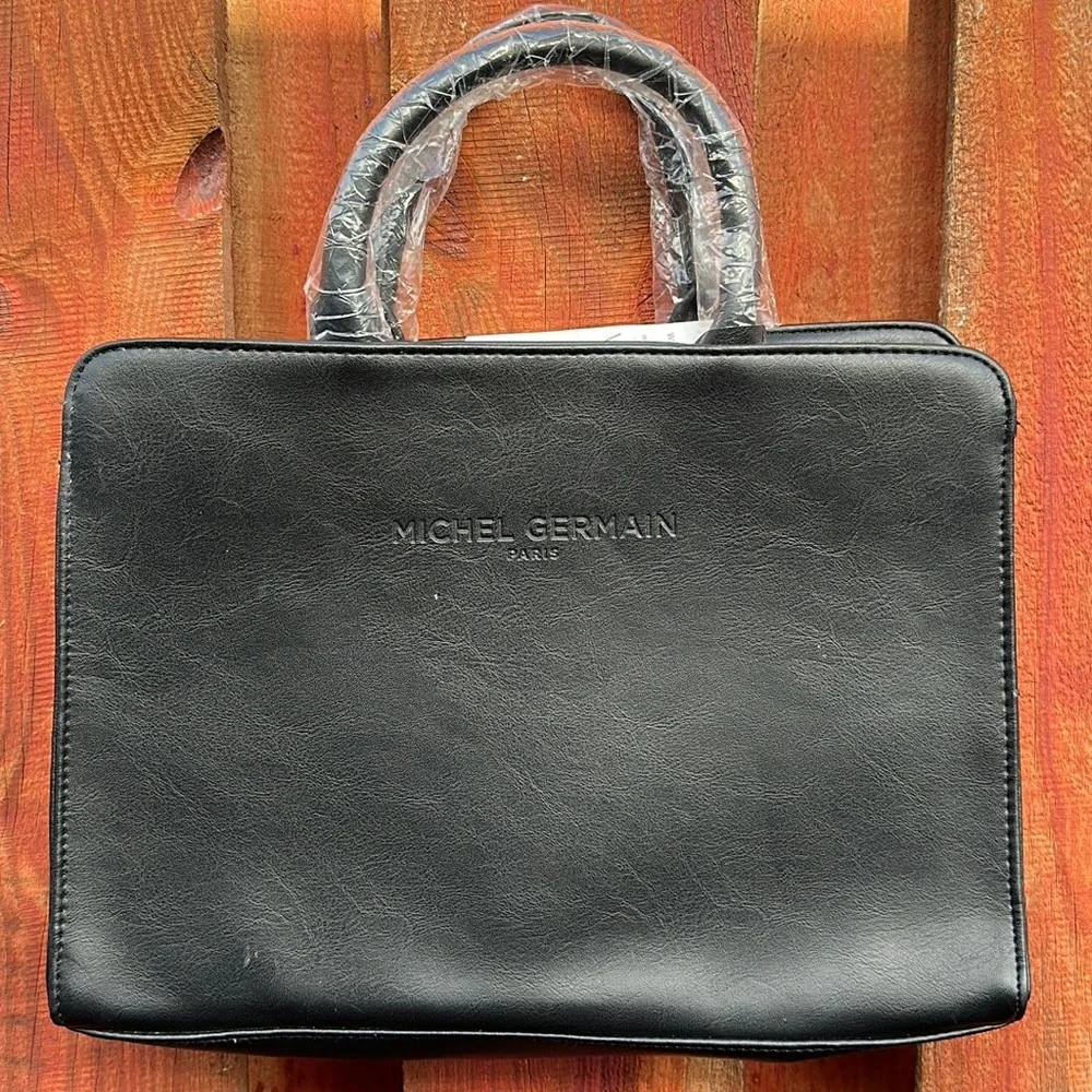 Micro Germain Black Leather Briefcase for Men